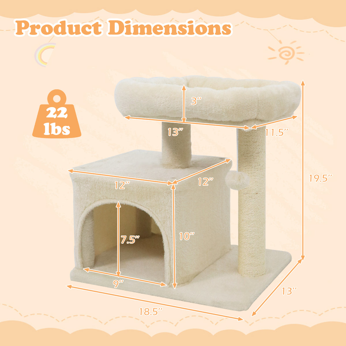Small Cat Tree with Large Padded Plush Perch - Beige, Indoor Cat Furniture