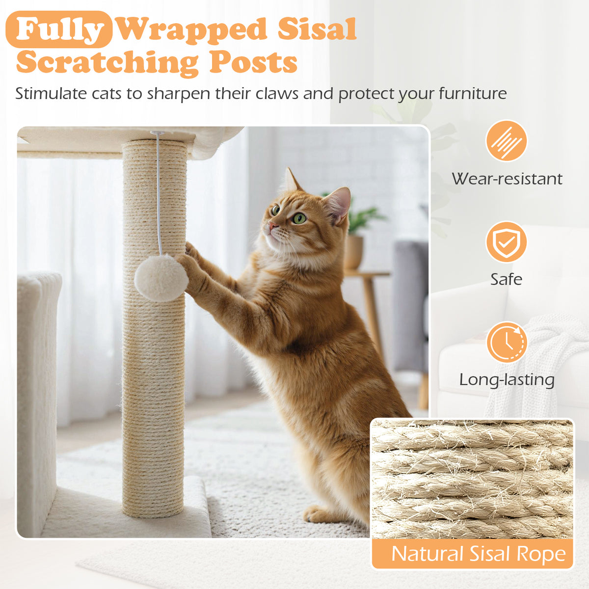 Small Cat Tree with Large Padded Plush Perch - Beige, Indoor Cat Furniture