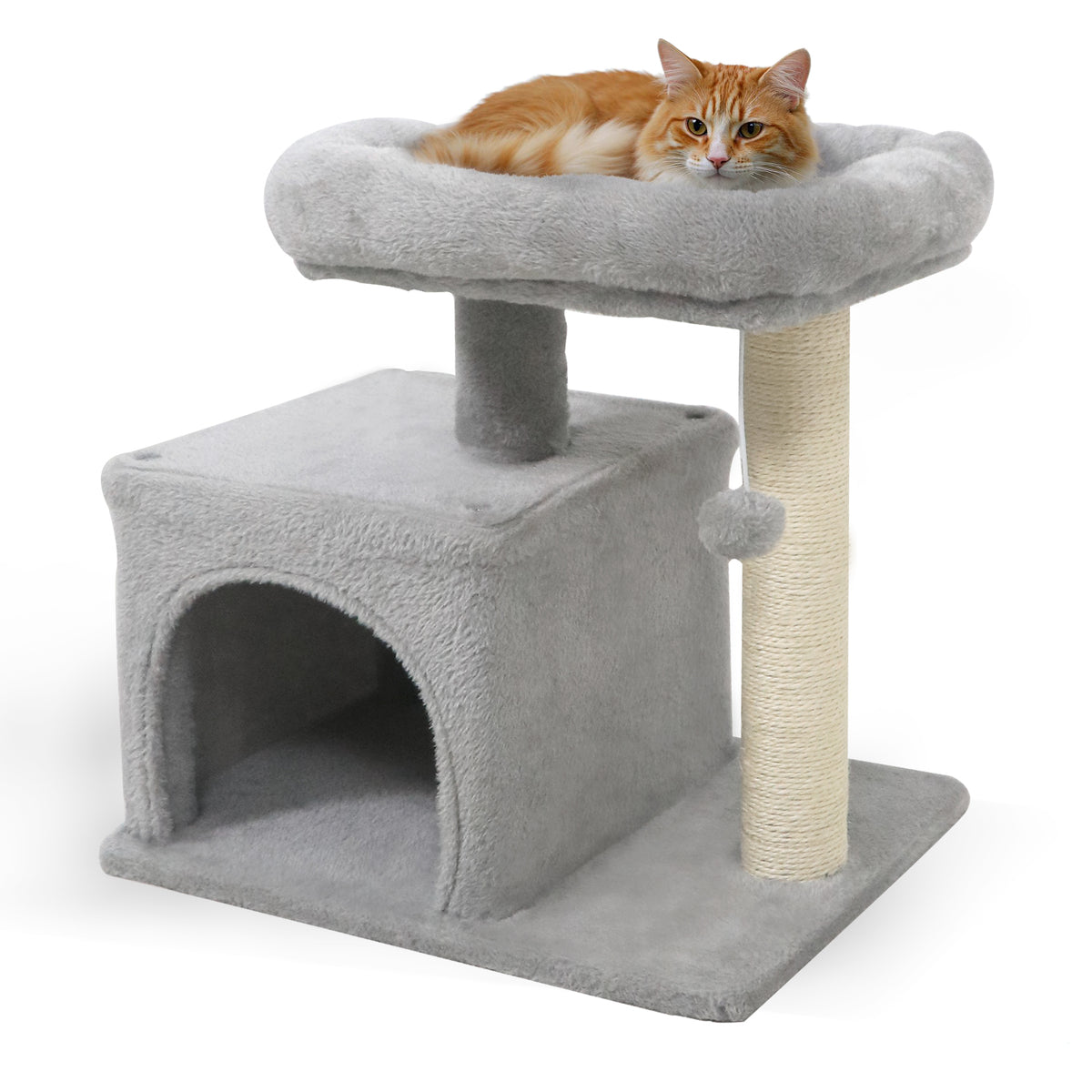 Small Cat Tree with Large Padded Plush Perch - Light Gray