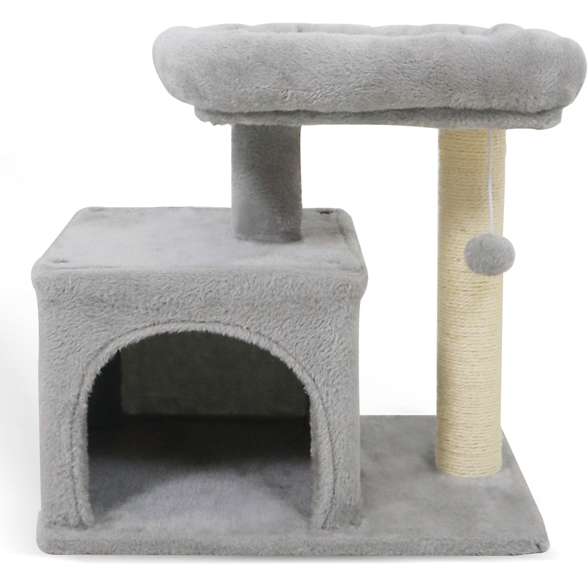 Small Cat Tree with Large Padded Plush Perch - Light Gray