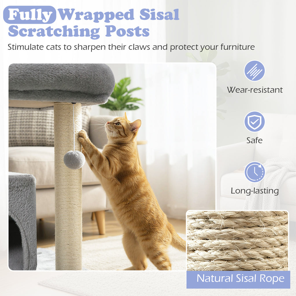 Small Cat Tree with Large Padded Plush Perch - Light Gray