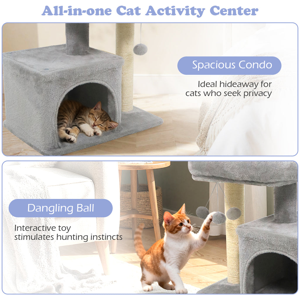 Small Cat Tree with Large Padded Plush Perch - Light Gray