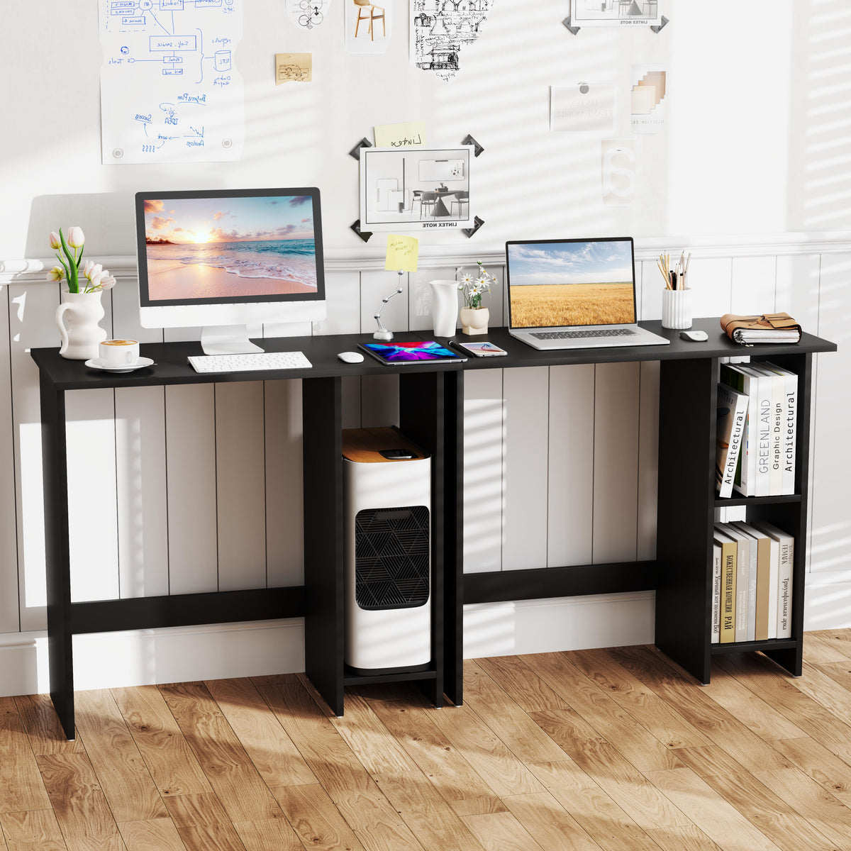 Small Computer Desk with Adjustable Shelf - Black