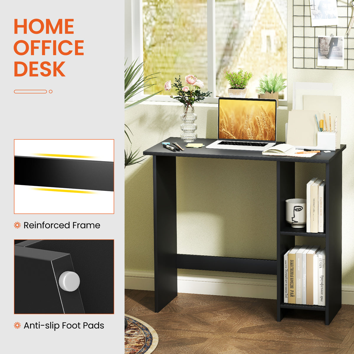 Small Computer Desk with Adjustable Shelf - Black