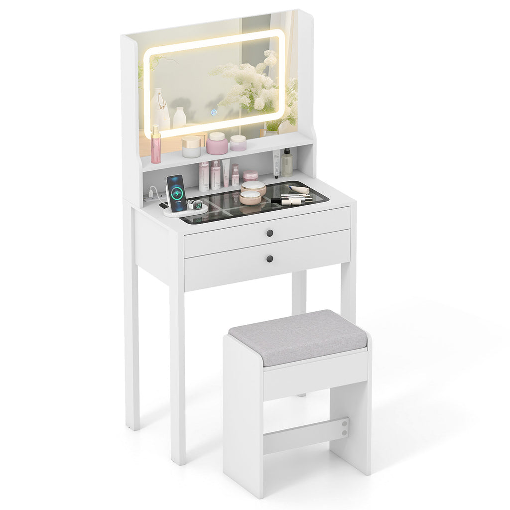 Small Vanity Desk with Mirror and Lights, White