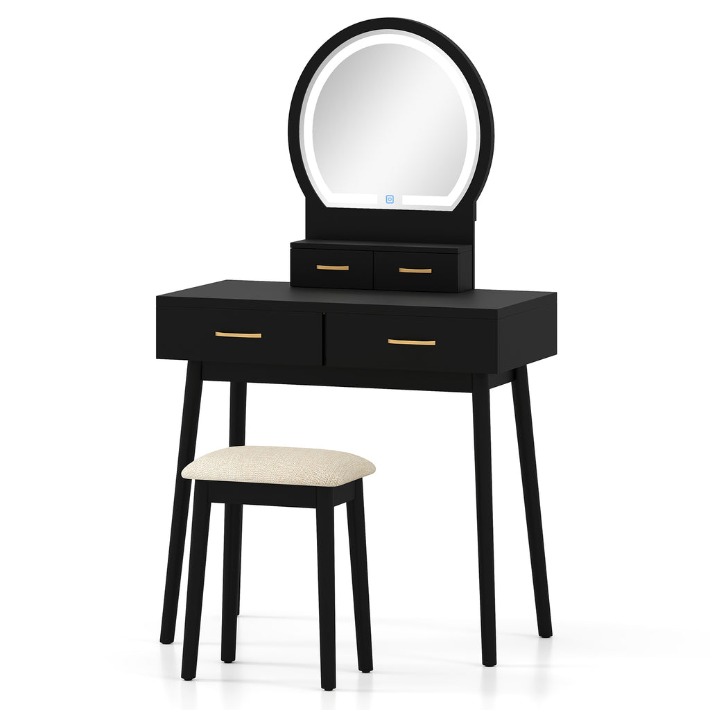 Makeup Vanity Table with LED Mirror and 4 Drawers - White