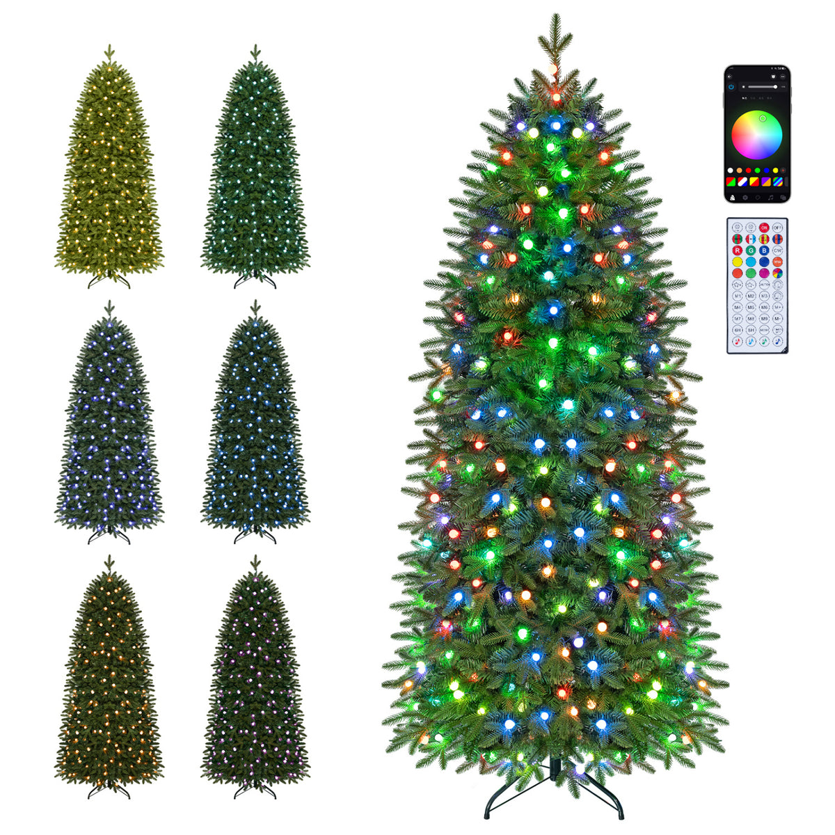 Smart Pencil Christmas Tree with 220 Pre-Lit RGB LED Lights - M Variation