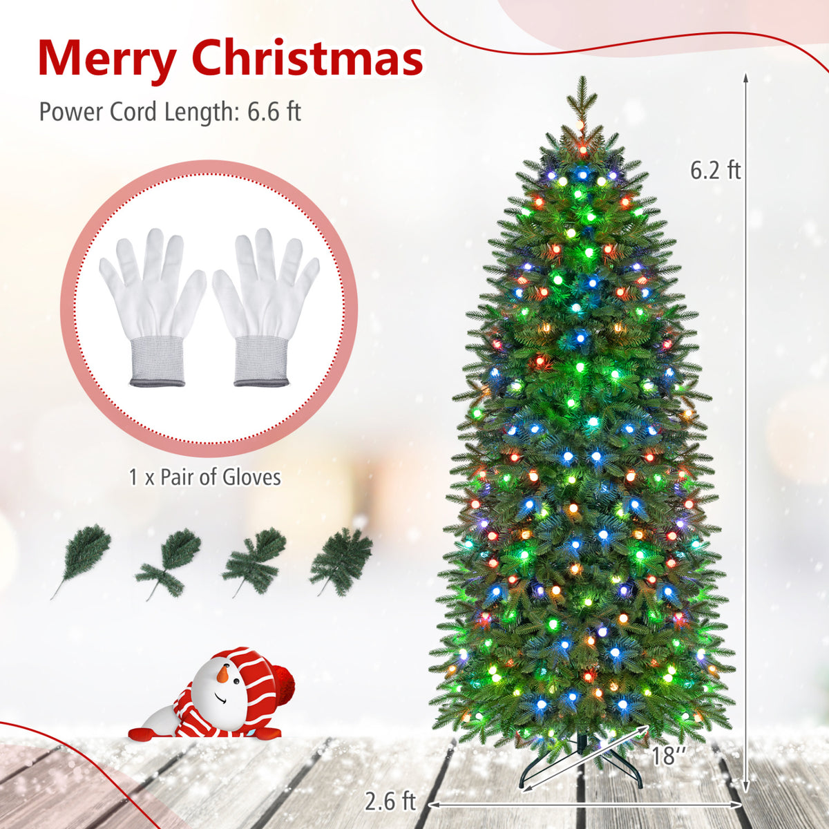 Smart Pencil Christmas Tree with 220 Pre-Lit RGB LED Lights - M Variation