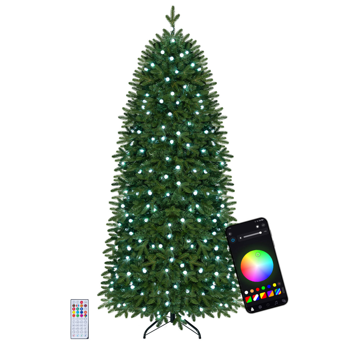 Smart Pencil Christmas Tree with 220 Pre-Lit RGB LED Lights - M Variation