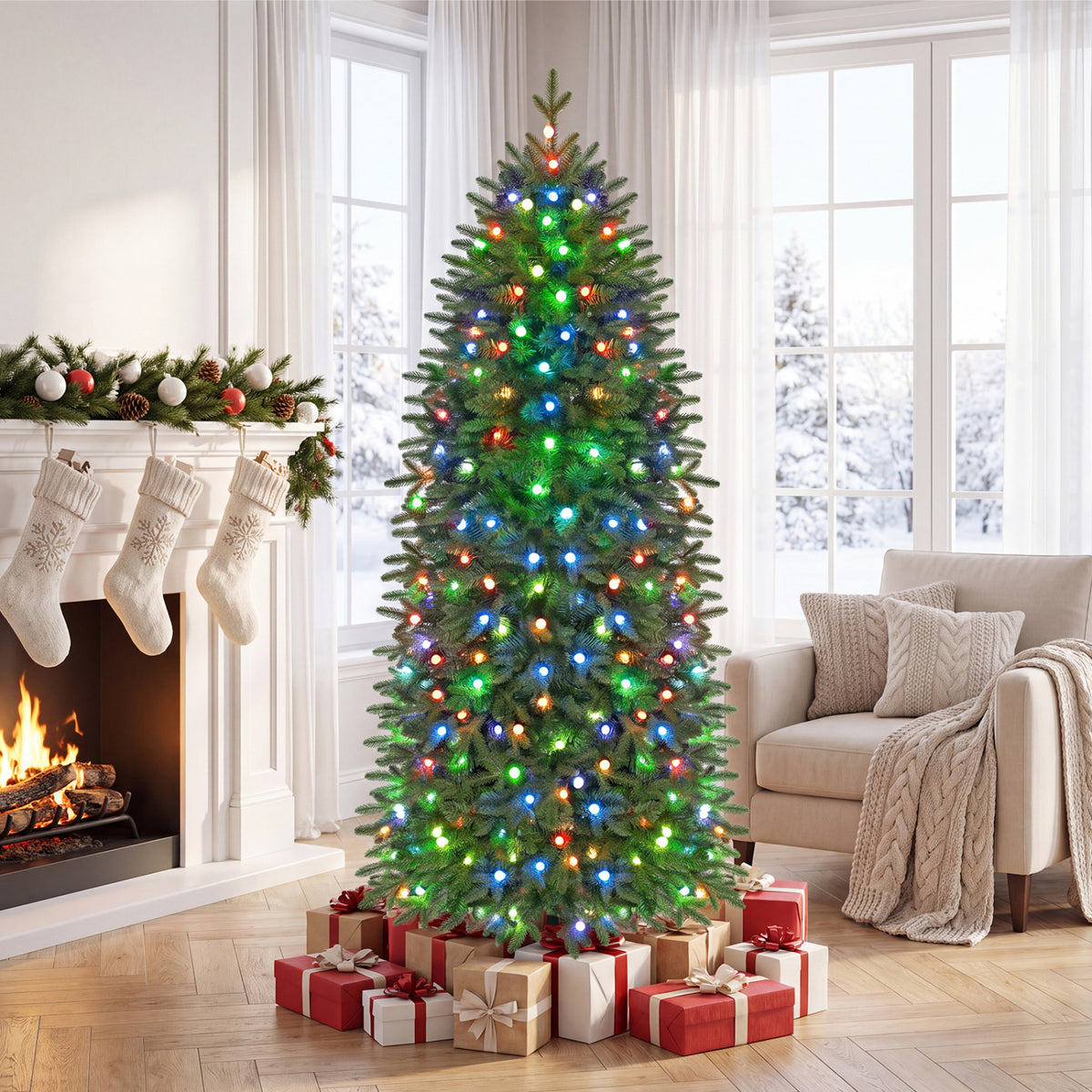Smart Pencil Christmas Tree with 220 Pre-Lit RGB LED Lights - M Variation