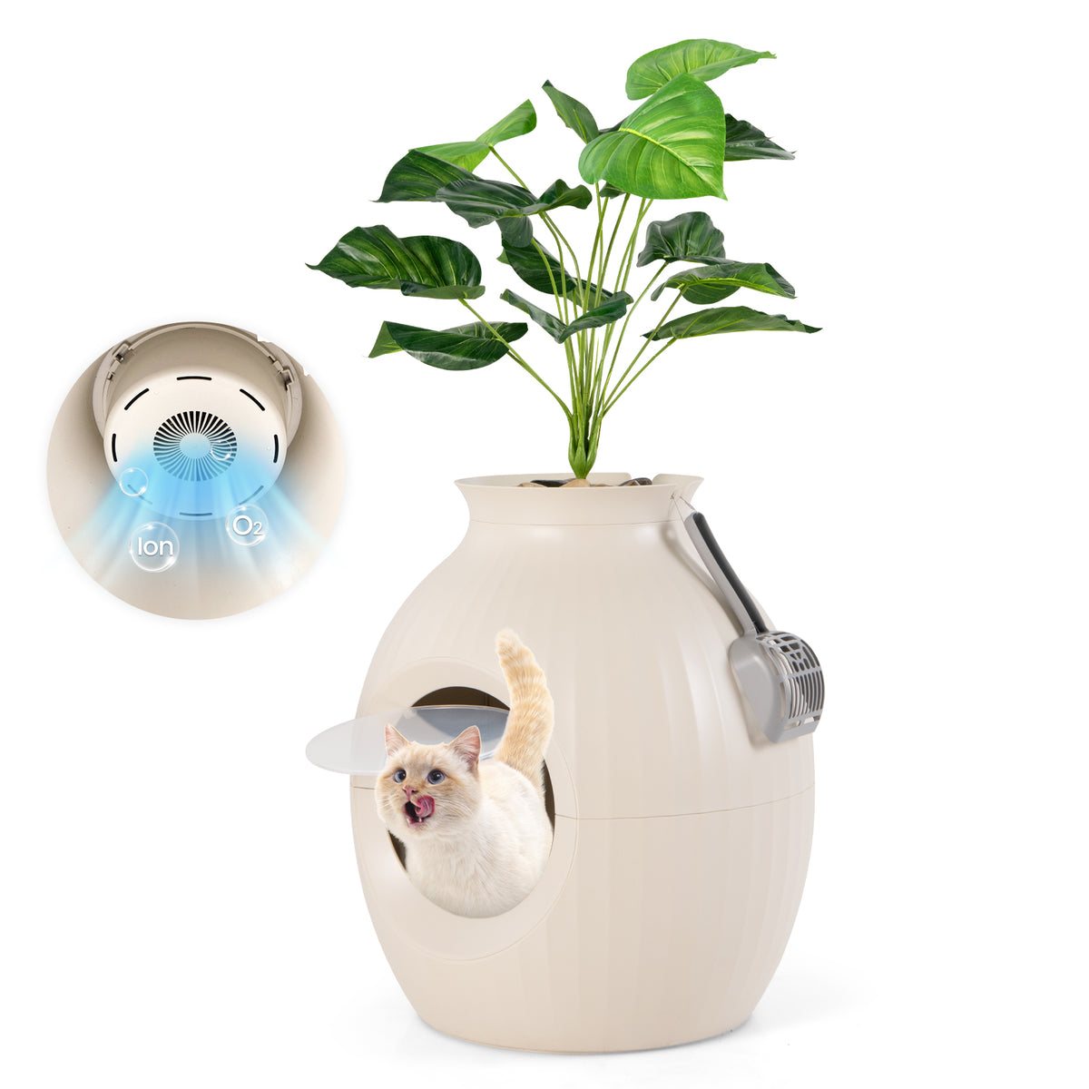Smart Cat Litter Box with Electronic Odor Removal & Sterilization - Beige