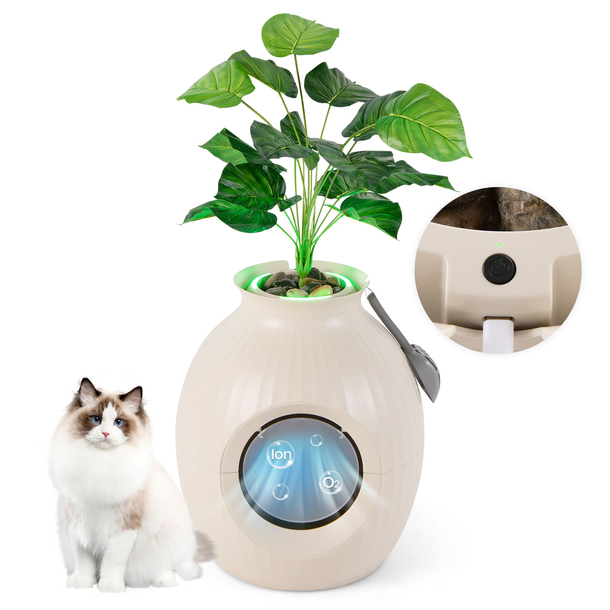 Smart Cat Litter Box with Electronic Odor Removal & Sterilization - Beige