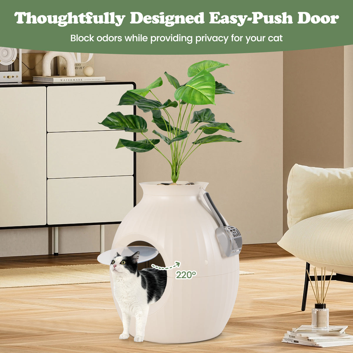 Smart Cat Litter Box with Electronic Odor Removal & Sterilization - Beige