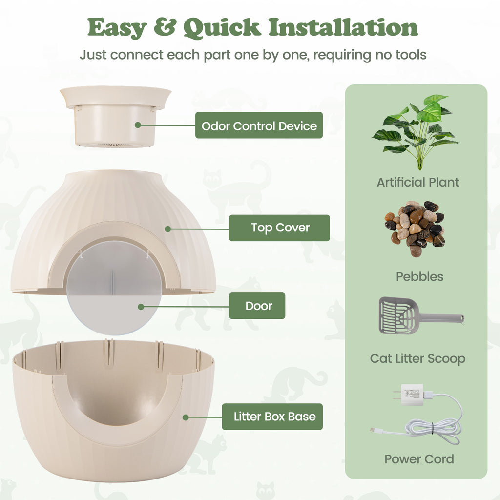 Smart Cat Litter Box with Electronic Odor Removal & Sterilization - Beige