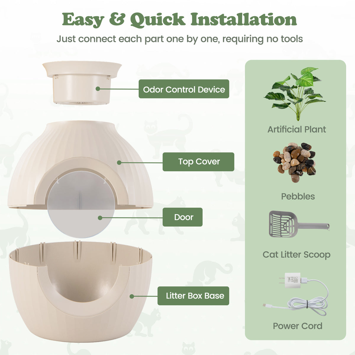 Smart Cat Litter Box with Electronic Odor Removal & Sterilization - Beige