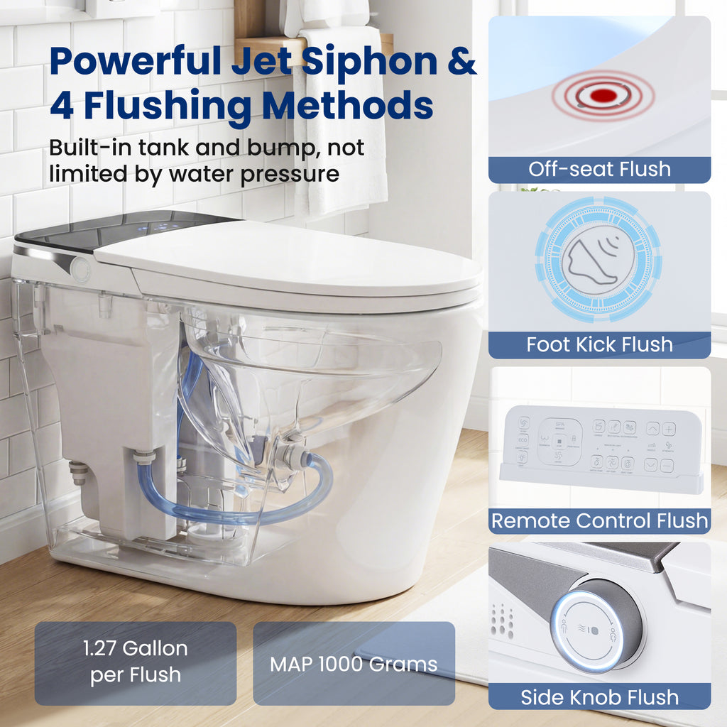 Smart Toilet with Built-in Bidet ADA Height Auto Flush and Heated