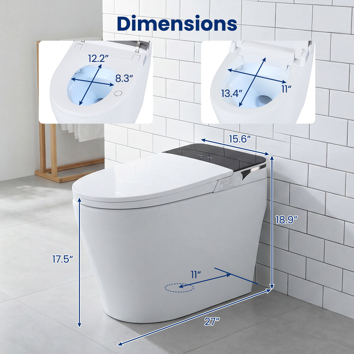 Smart Toilet with Built-in Bidet ADA Height Auto Flush and Heated