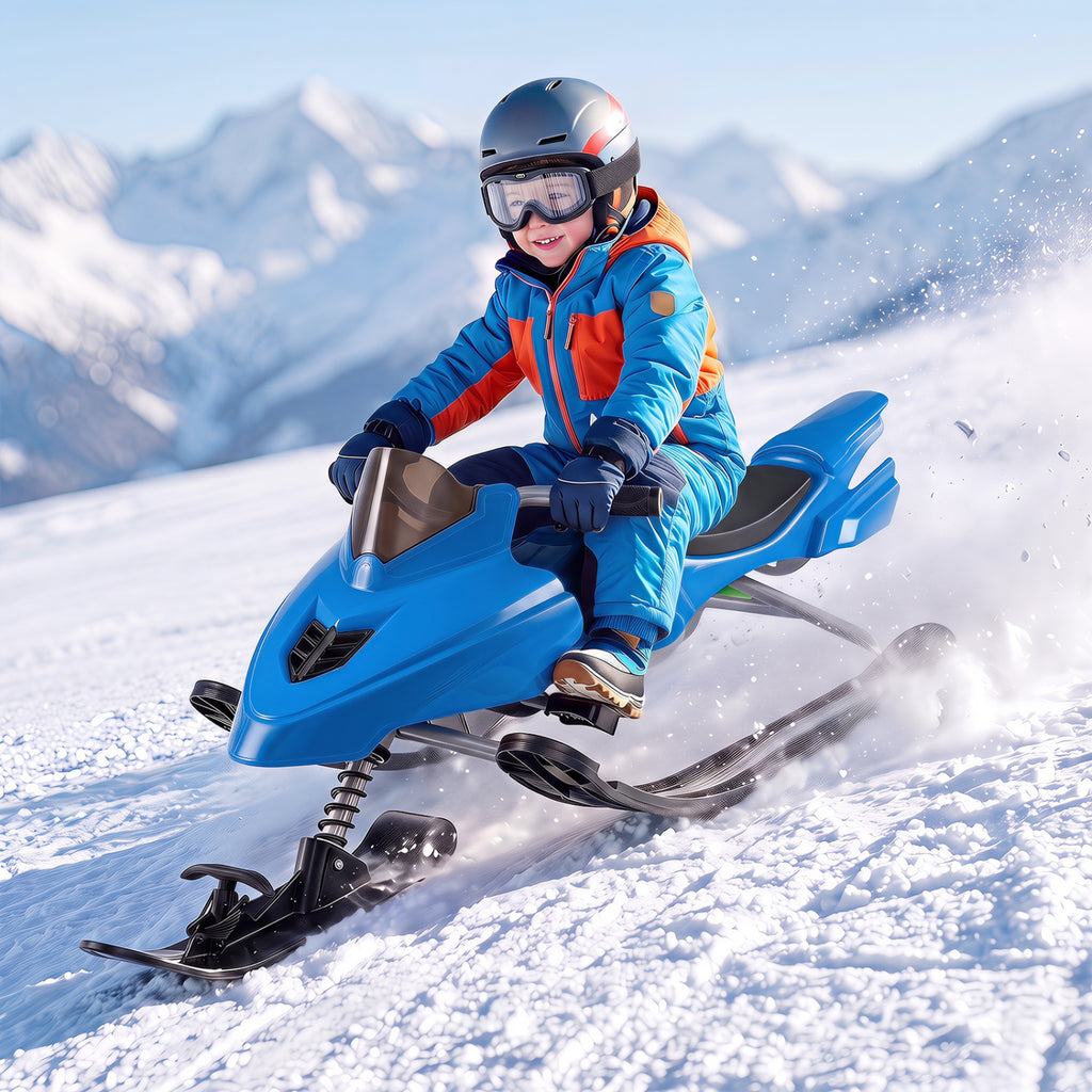 Kids Snow Racer Sled with Brakes & Tow Rope - Blue Kids Winter Snow Toy