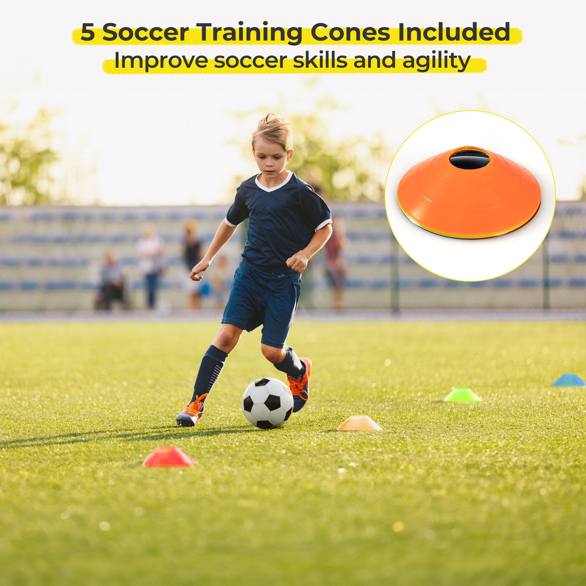 8' x 6' Weather-Resistant Soccer Goal with Ground Stakes & 5 Training Cones - Easy Setup