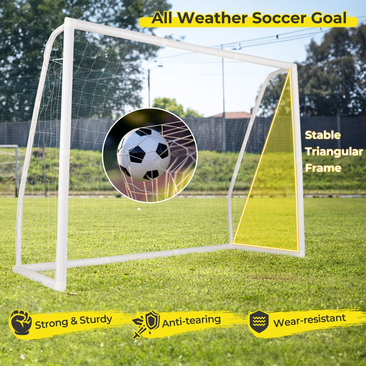 8' x 6' Weather-Resistant Soccer Goal with Ground Stakes & 5 Training Cones - Easy Setup