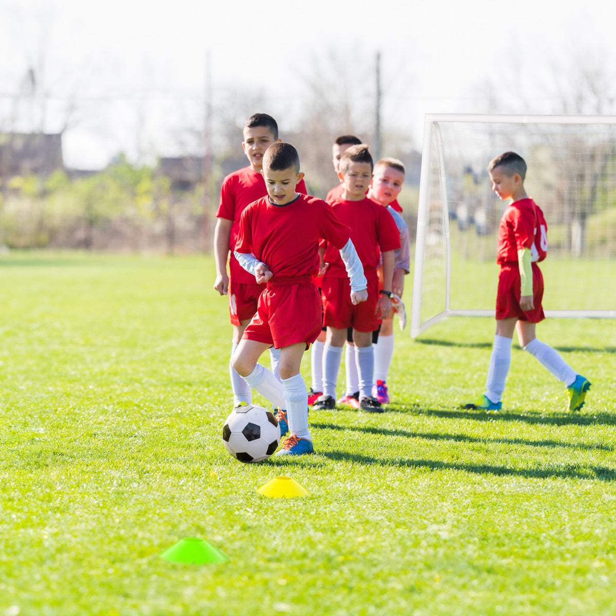 8' x 6' Weather-Resistant Soccer Goal with Ground Stakes & 5 Training Cones - Easy Setup