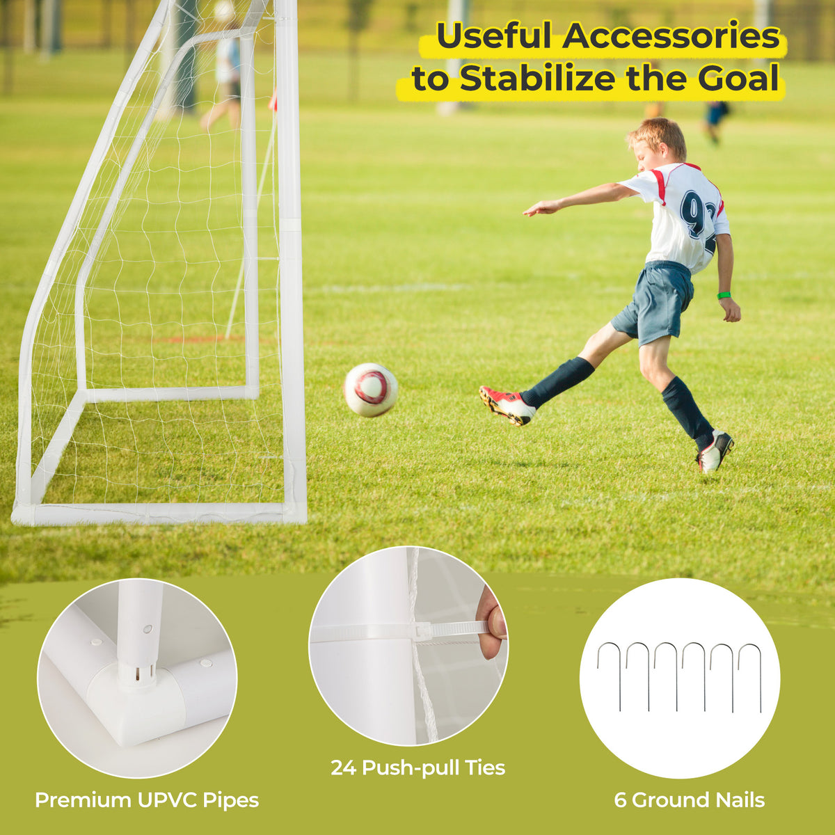 8' x 6' Weather-Resistant Soccer Goal with Ground Stakes & 5 Training Cones - Easy Setup