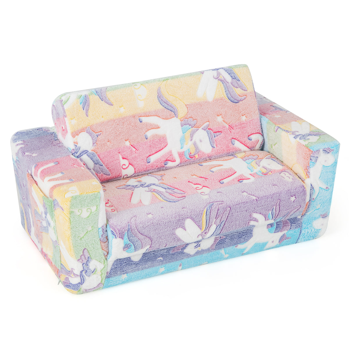 Kids 2-in-1 Flip Out Sofa Chair with Detachable Flannel Cover & Glowing Patterns - Color