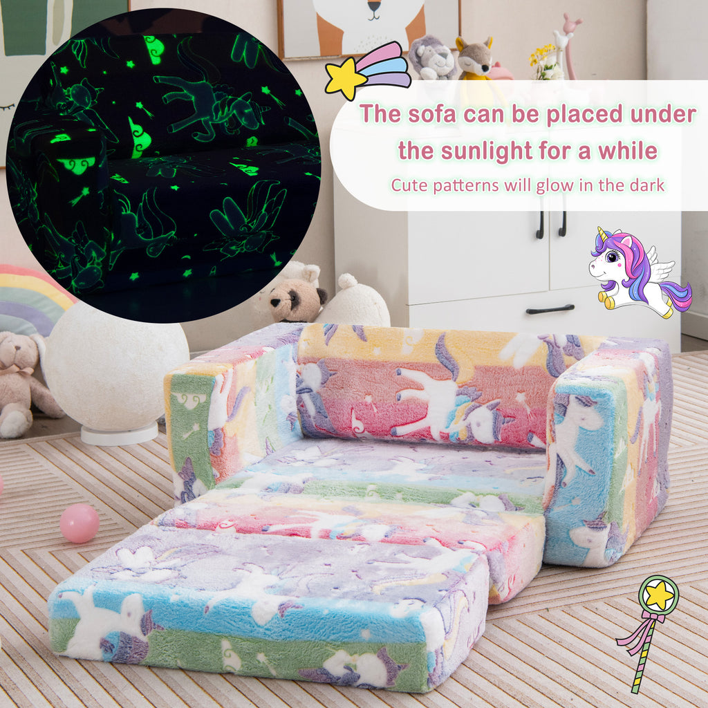 Kids 2-in-1 Flip Out Sofa Chair with Detachable Flannel Cover & Glowing Patterns - Color