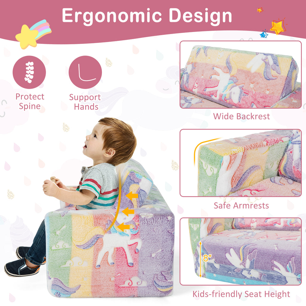Kids 2-in-1 Flip Out Sofa Chair with Detachable Flannel Cover & Glowing Patterns - Color