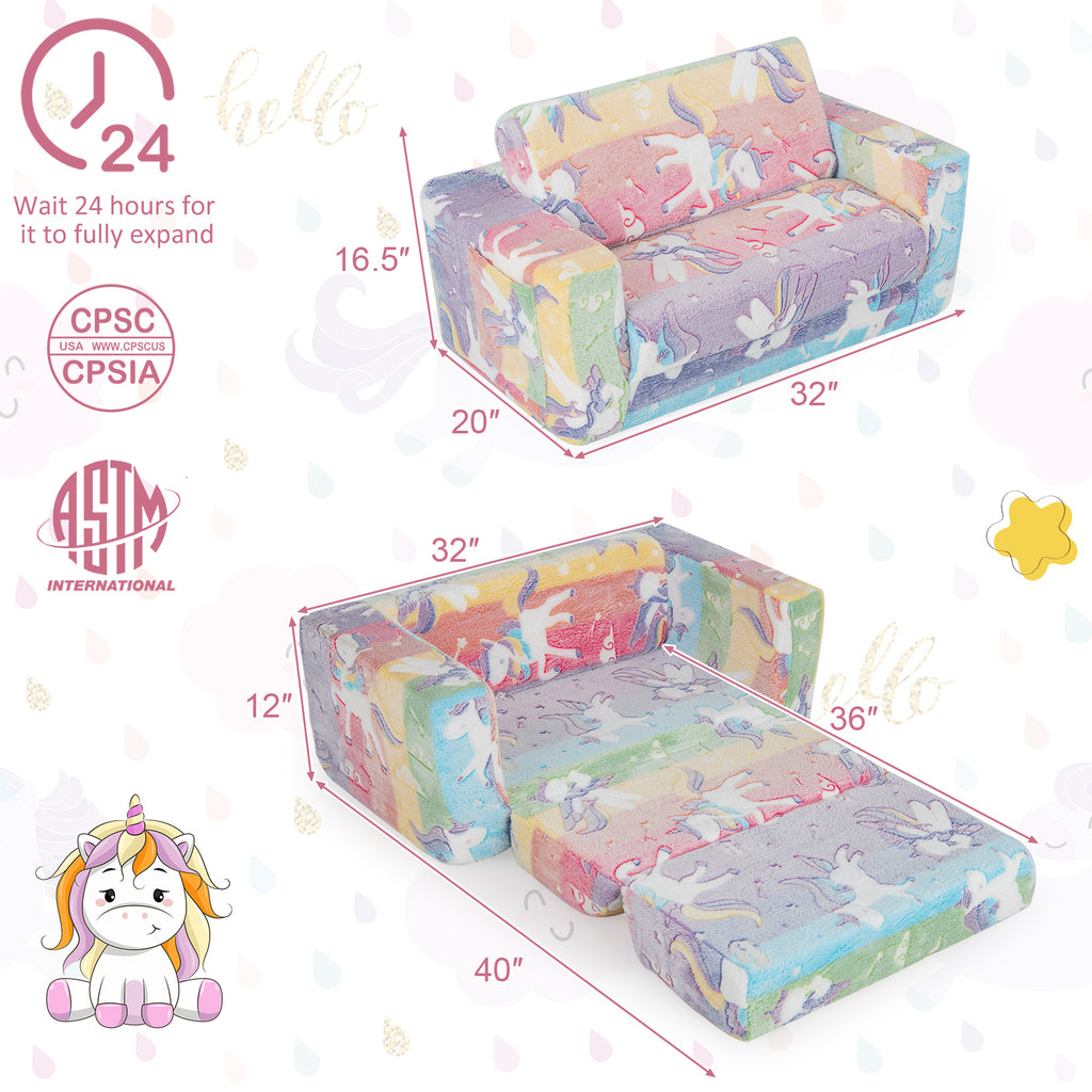 Kids 2-in-1 Flip Out Sofa Chair with Detachable Flannel Cover & Glowing Patterns - Color