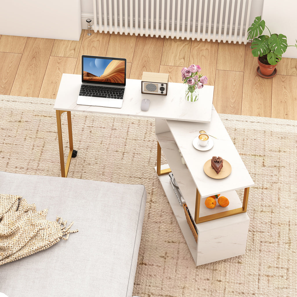 360° Rotating Sofa Side Table with Storage, White