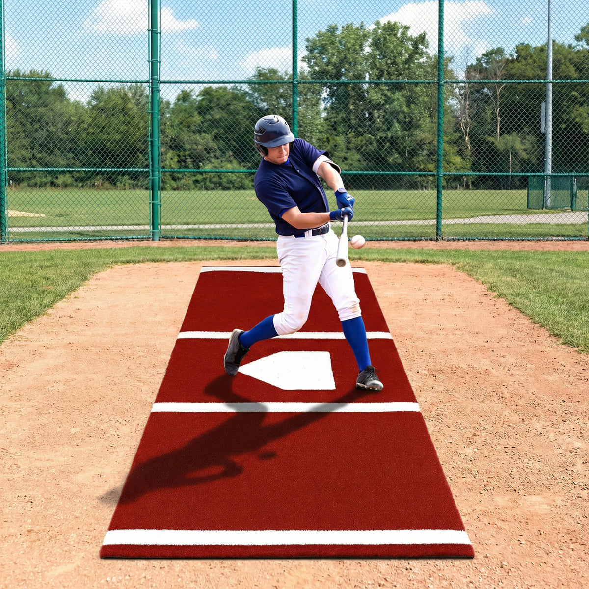 Red Softball Pitching Mat 10x3 Feet - Training Aid with Pitching Plate & Non-Slip Backing