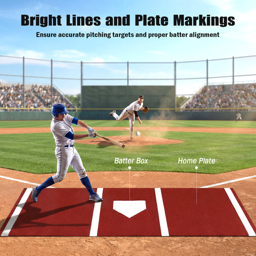 Red Softball Pitching Mat 10x3 Feet - Training Aid with Pitching Plate & Non-Slip Backing