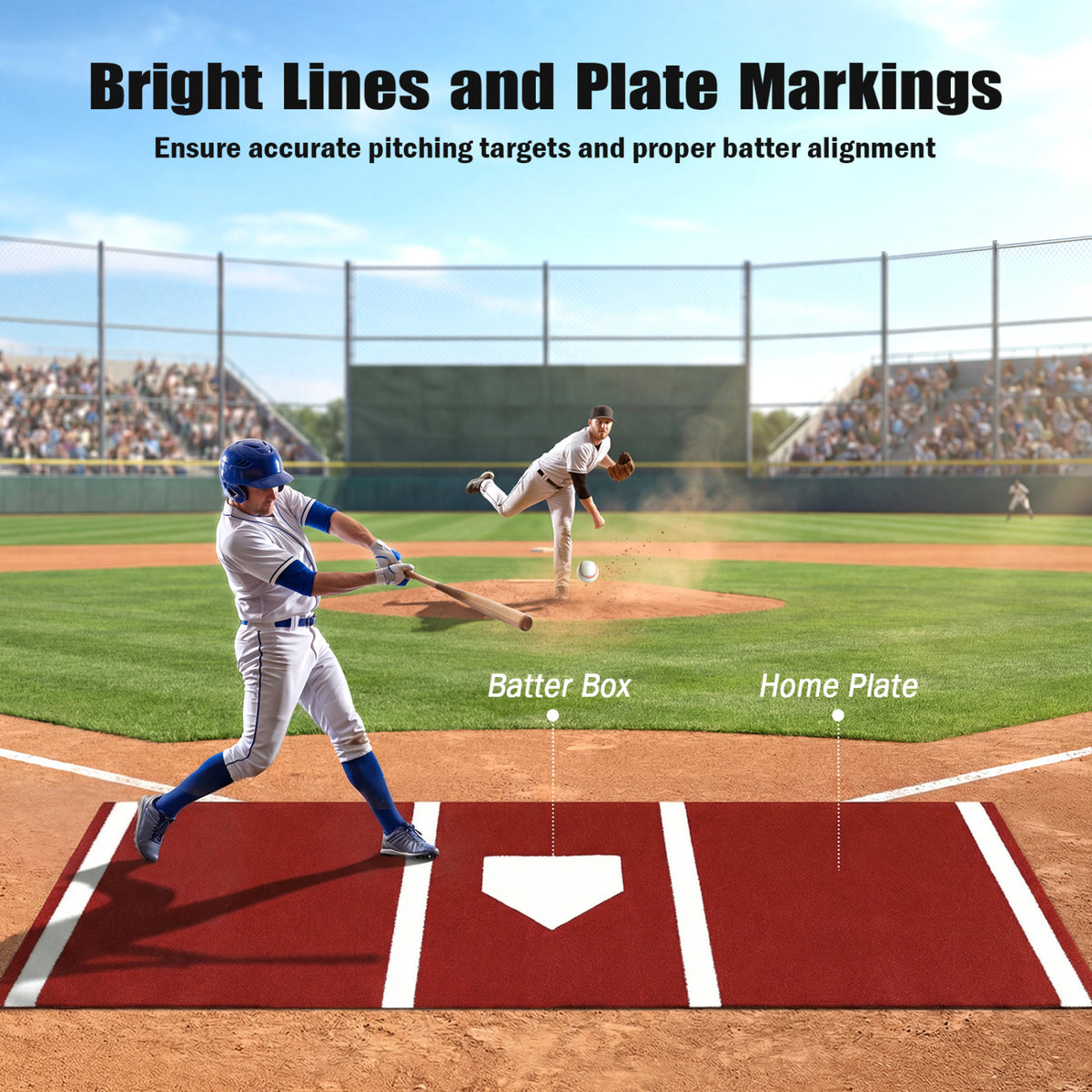 Red Softball Pitching Mat 10x3 Feet - Training Aid with Pitching Plate & Non-Slip Backing