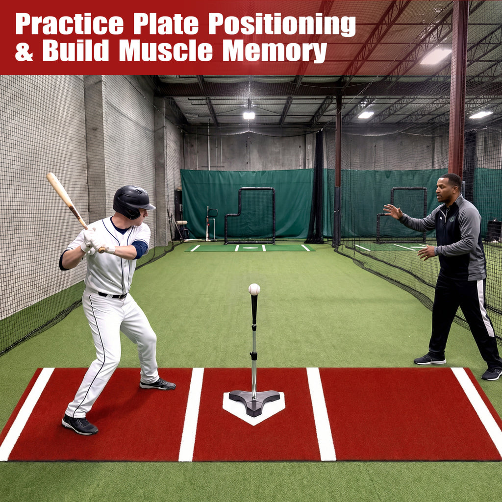 Red Softball Pitching Mat 10x3 Feet - Training Aid with Pitching Plate & Non-Slip Backing