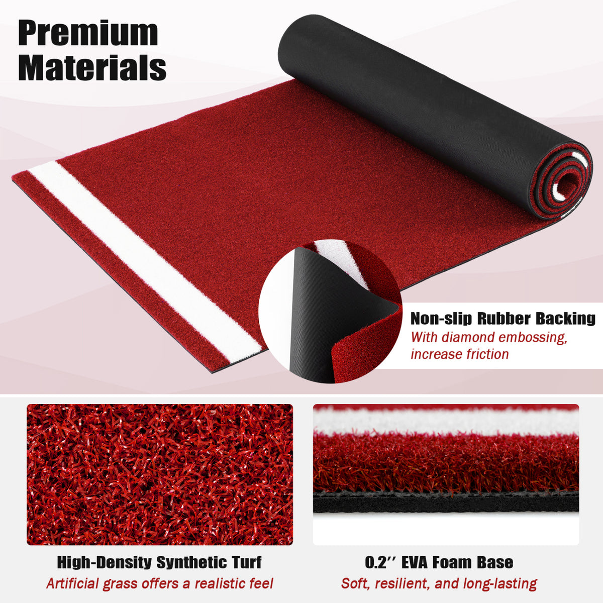 Red Softball Pitching Mat 10x3 Feet - Training Aid with Pitching Plate & Non-Slip Backing