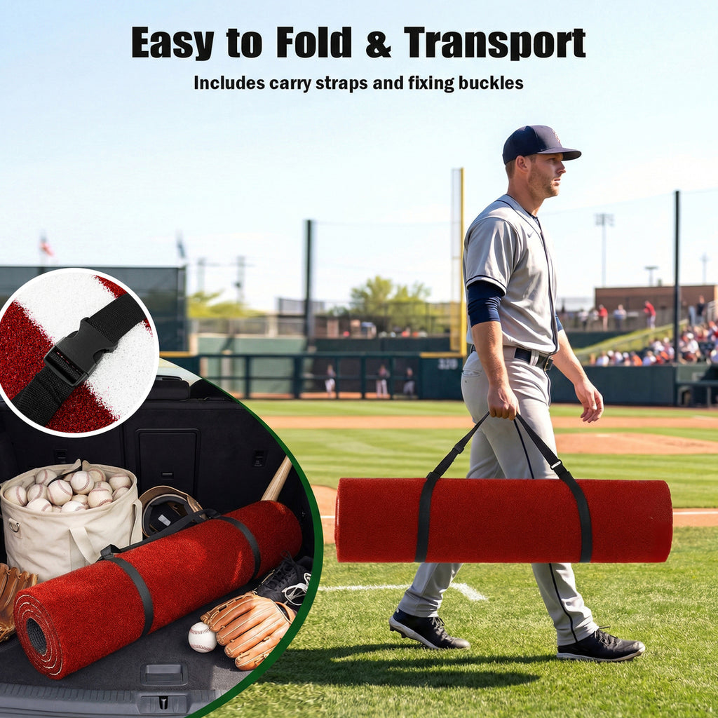Red Softball Pitching Mat 10x3 Feet - Training Aid with Pitching Plate & Non-Slip Backing