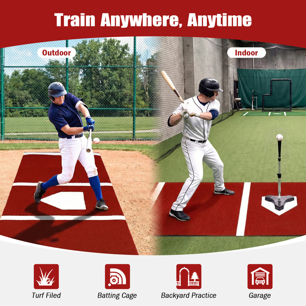 Red Softball Pitching Mat 10x3 Feet - Training Aid with Pitching Plate & Non-Slip Backing