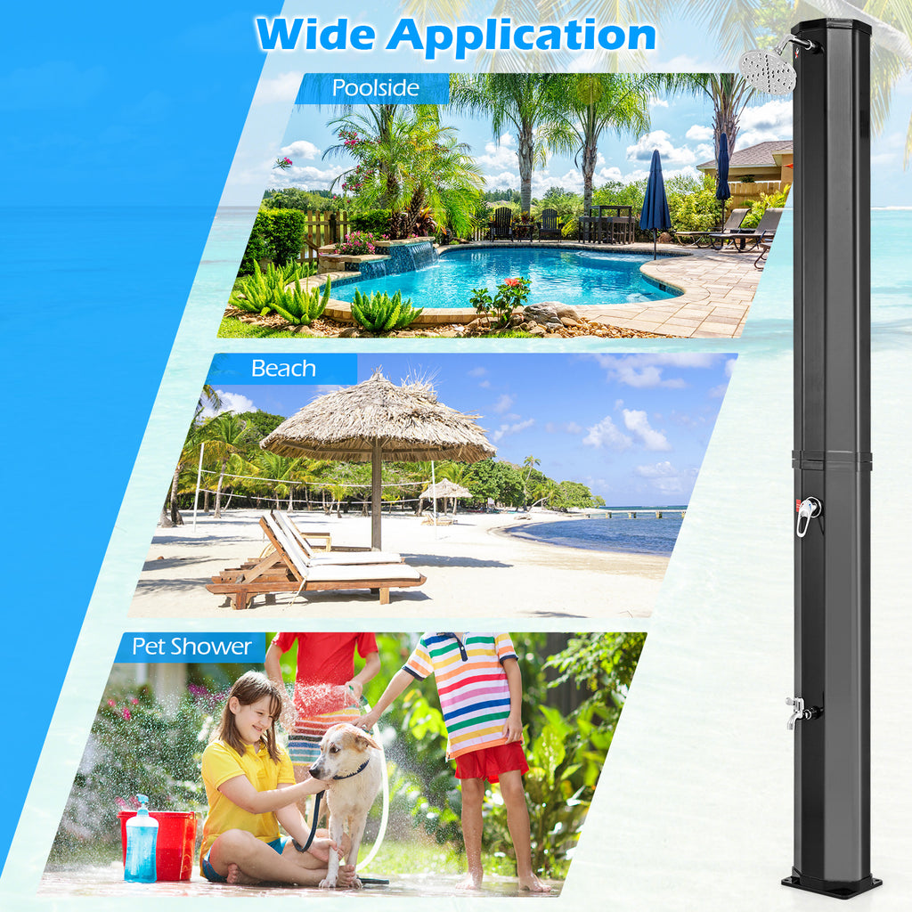 Solar Heated Outdoor Shower 7.5 Ft 15.9 Gallon - Black