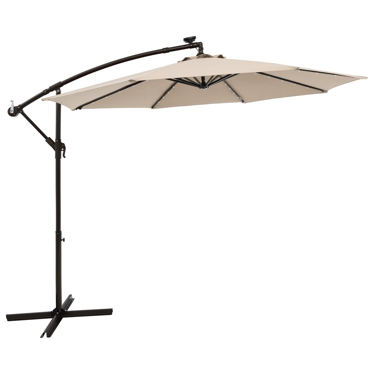 10 Feet Solar Offset Hanging Umbrella with 40 Lamp Beads and Panel