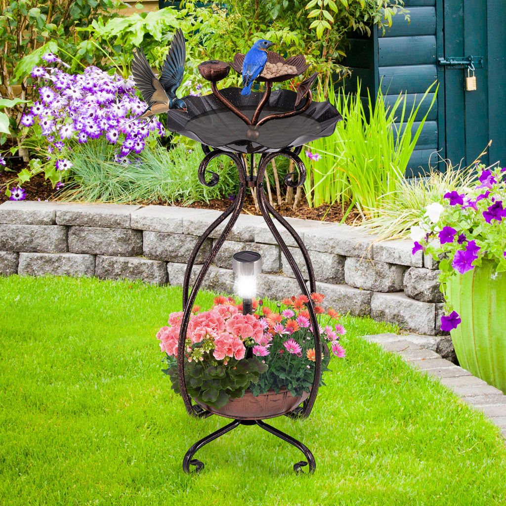 3-in-1 Lotus Flower Bird Bath Feeder with Solar Lights and Planting Tray - Copper