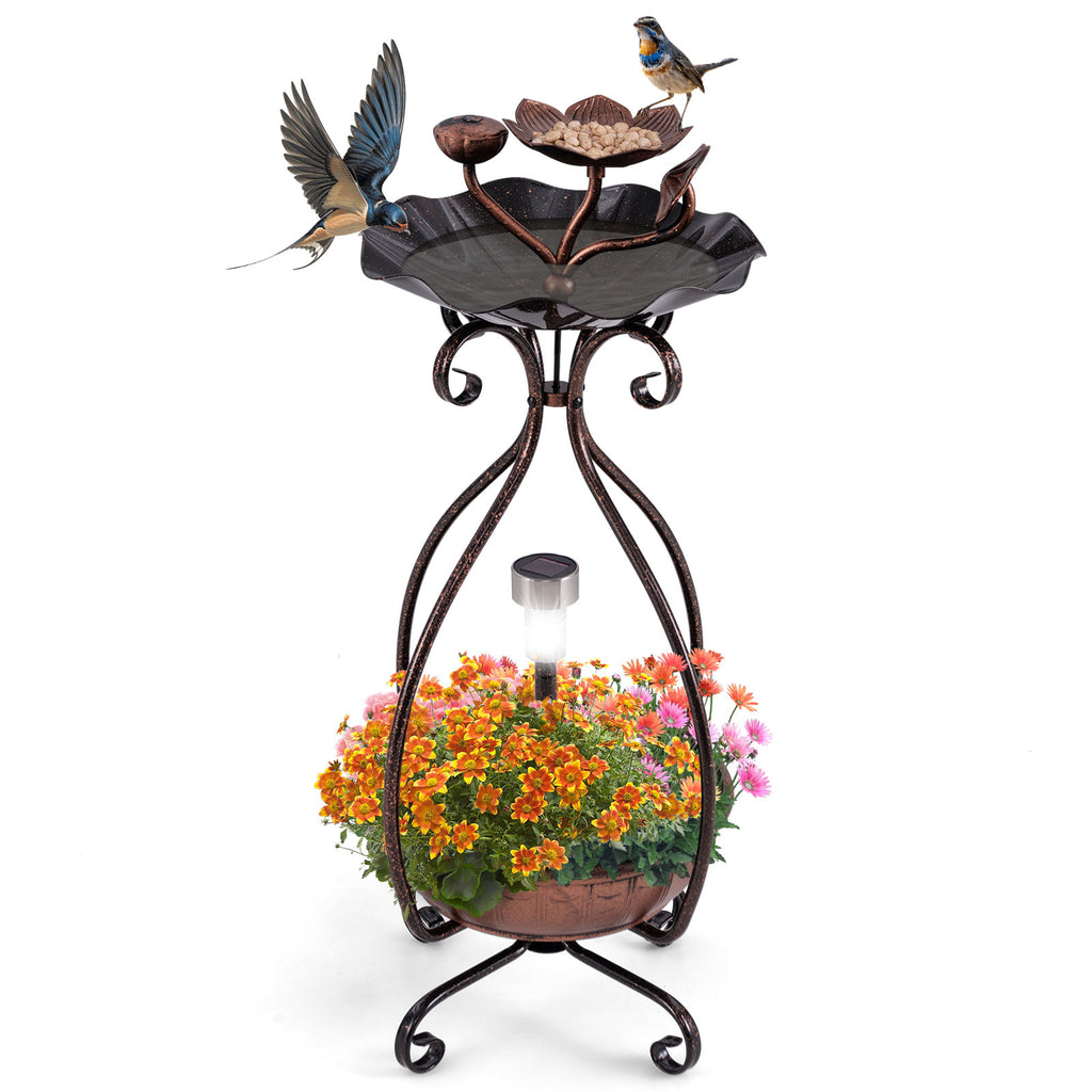 3-in-1 Lotus Flower Bird Bath Feeder with Solar Lights and Planting Tray - Copper