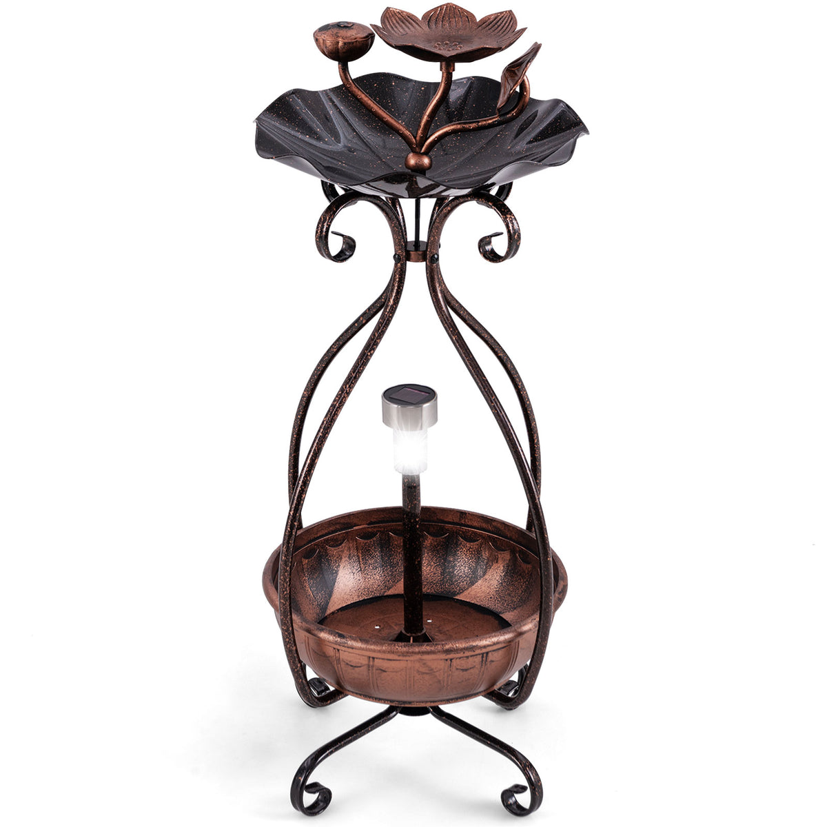 3-in-1 Lotus Flower Bird Bath Feeder with Solar Lights and Planting Tray - Copper