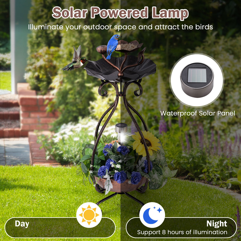 3-in-1 Lotus Flower Bird Bath Feeder with Solar Lights and Planting Tray - Copper