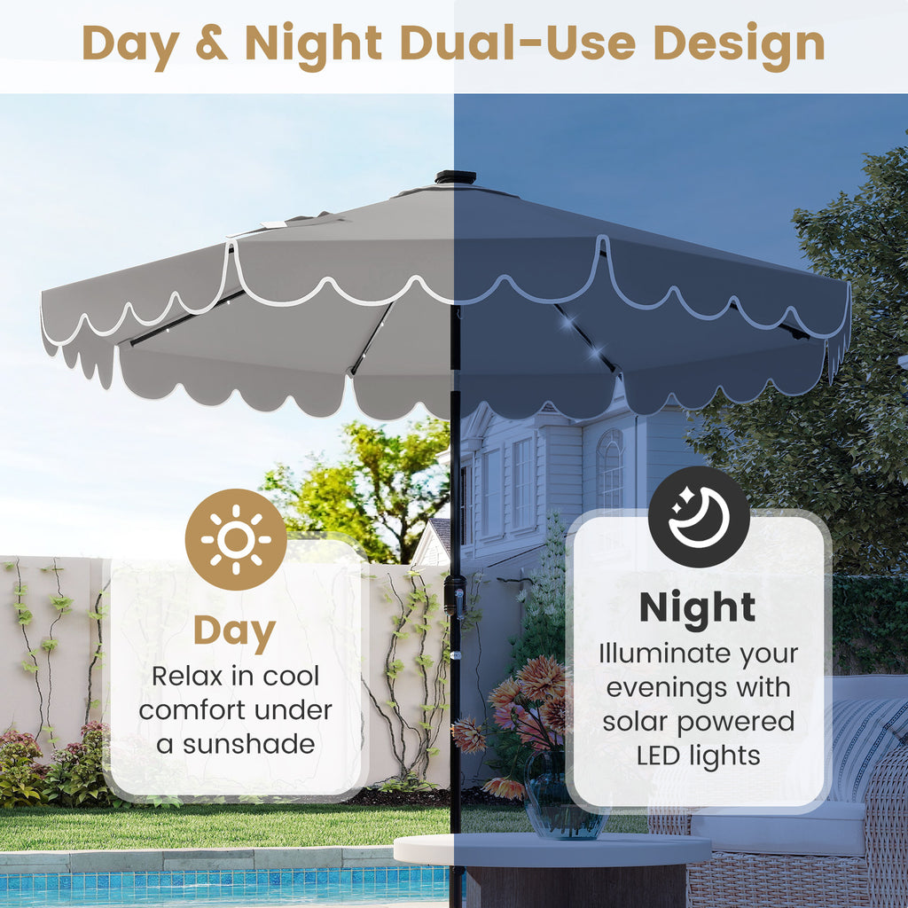 9.3 Feet Solar Patio Umbrella with 24 LED Lights Vented Top and