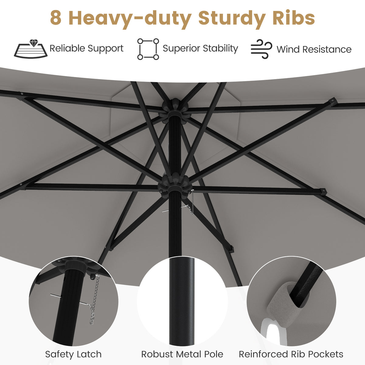 9.3 Feet Solar Patio Umbrella with 24 LED Lights Vented Top and
