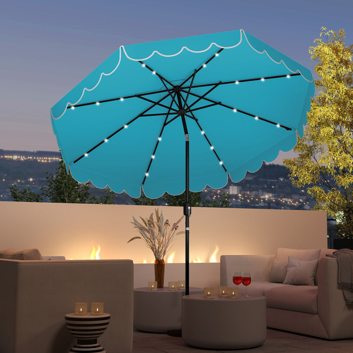 9.3 Feet Solar Patio Umbrella with 24 LED Lights Vented Top and