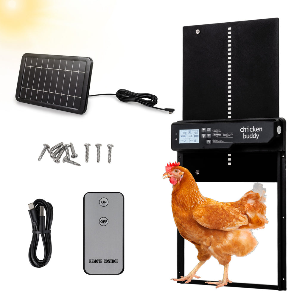Solar Powered Automatic Chicken Coop Door - Anti-Pinch, Light & Time Modes, USB & Solar Charging