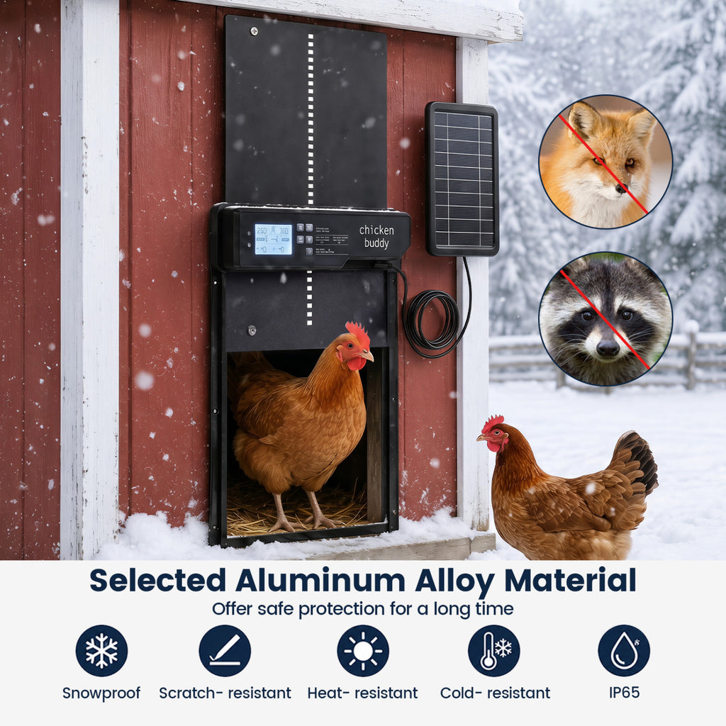 Solar Powered Automatic Chicken Coop Door - Anti-Pinch, Light & Time Modes, USB & Solar Charging