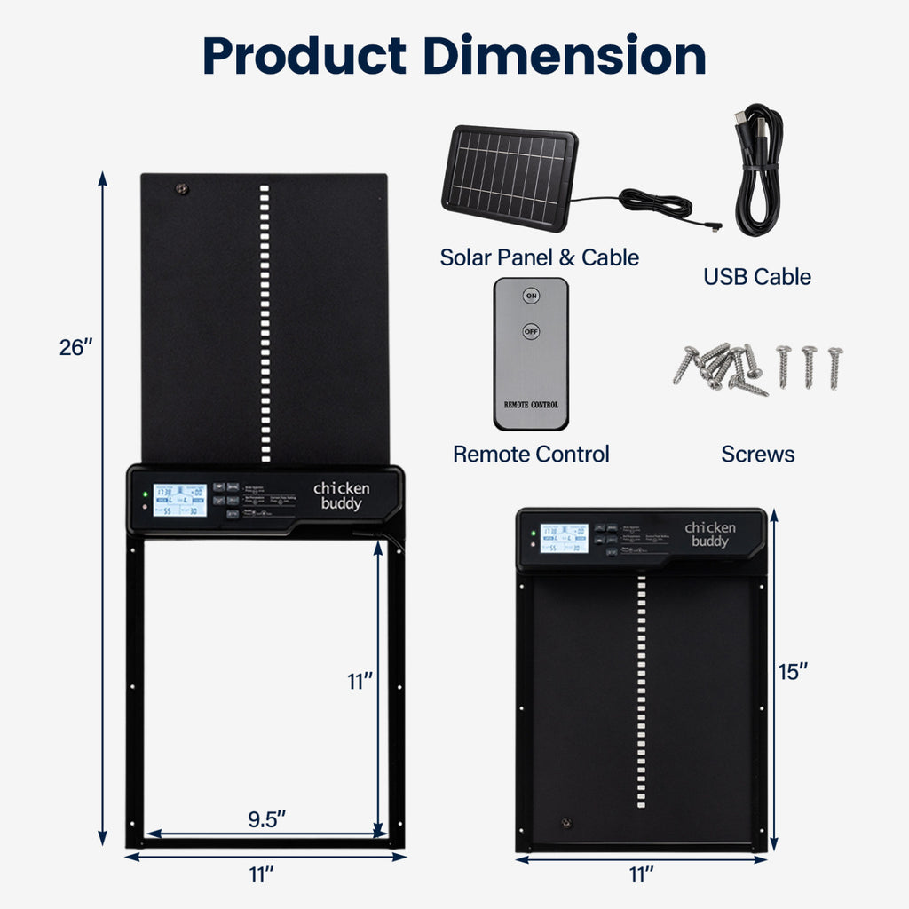 Solar Powered Automatic Chicken Coop Door - Anti-Pinch, Light & Time Modes, USB & Solar Charging